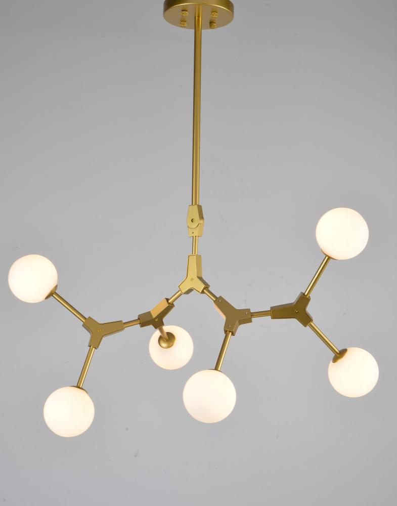 6-Light Gold Chandelier With White Glass Shades