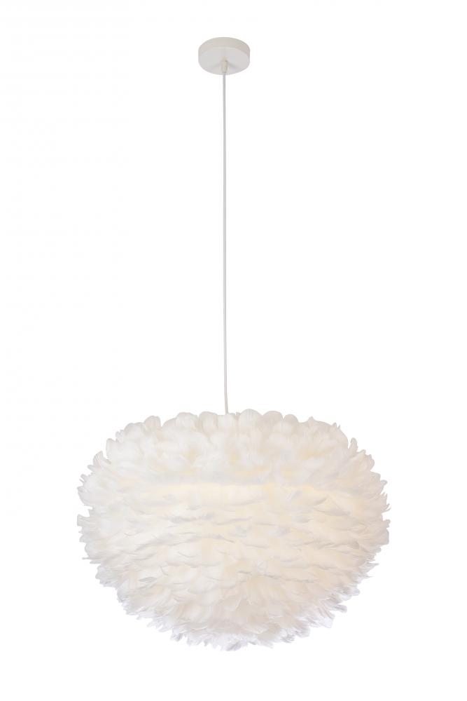1-Light White Goose Feather Ball Chandelier With White Hardware