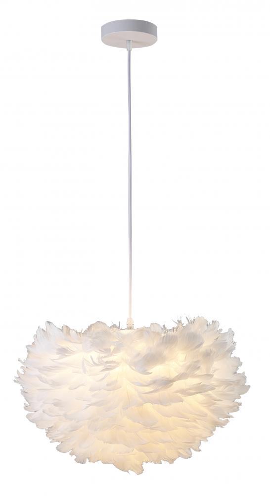1-Light Light White Goose Fether Chandelier With A White Iron Frame
