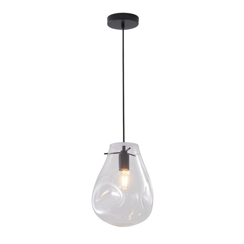 1-Light Black Single Pendant With A Clear Glass Shade