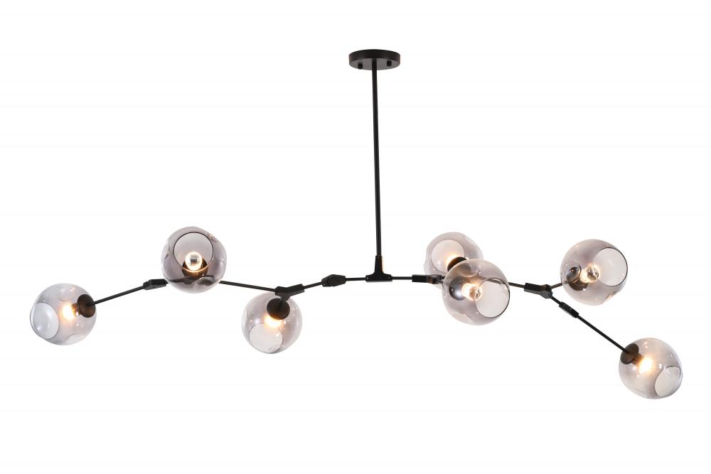 7-Light Black Metal Chandelier With Smoke Glass Shades