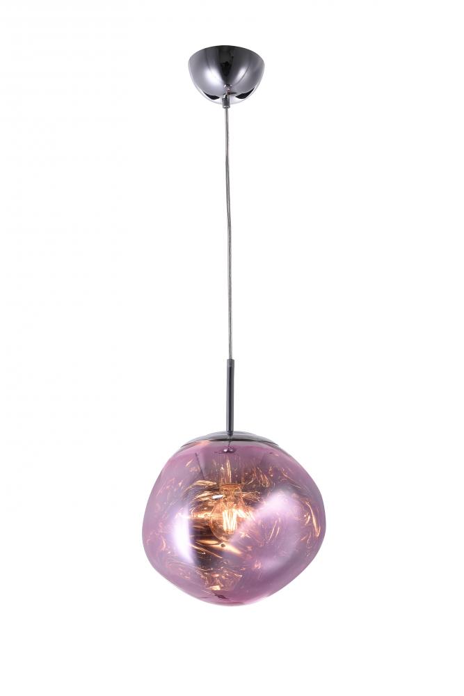 1-Light Chrome Pendant With A Pink Acrylic Shade
