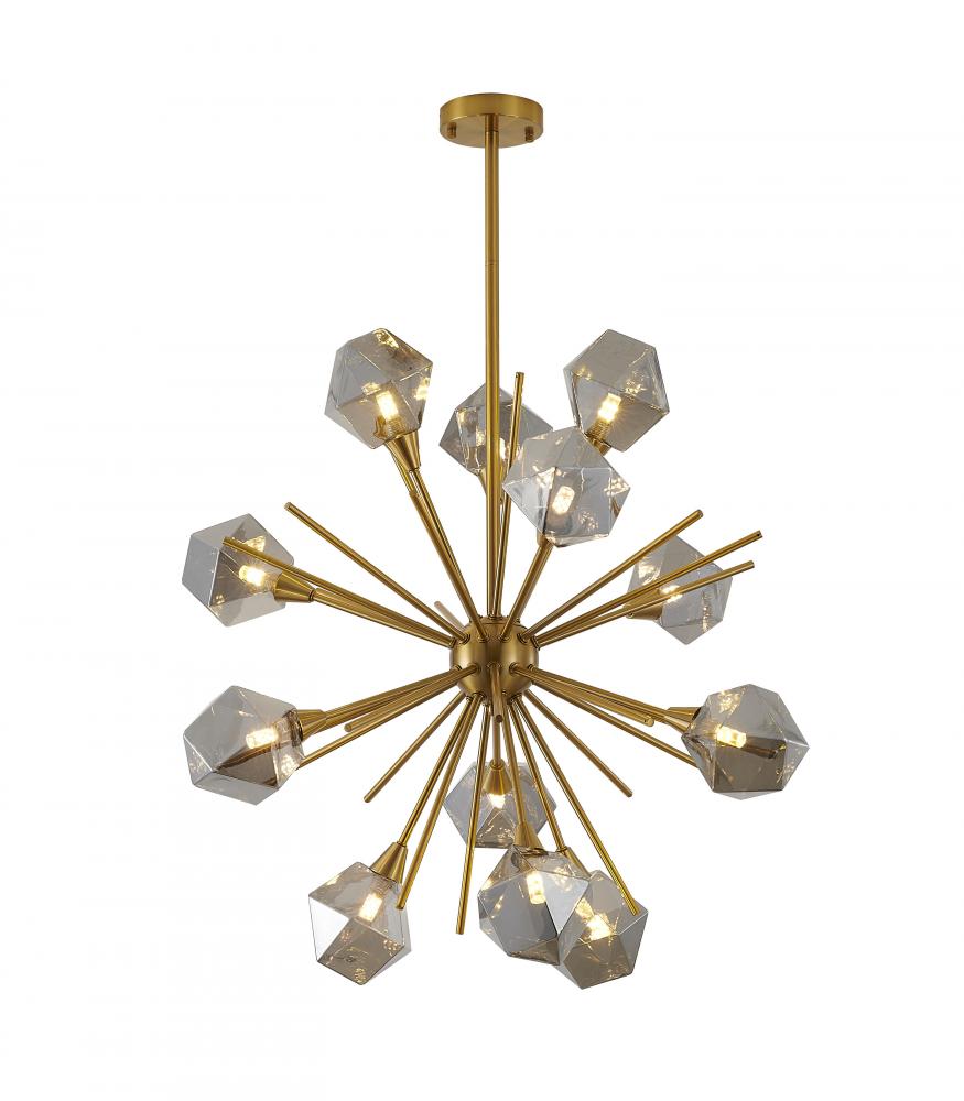 12-Light Gold Sputnik Chandelier With Smoke Glass Shades