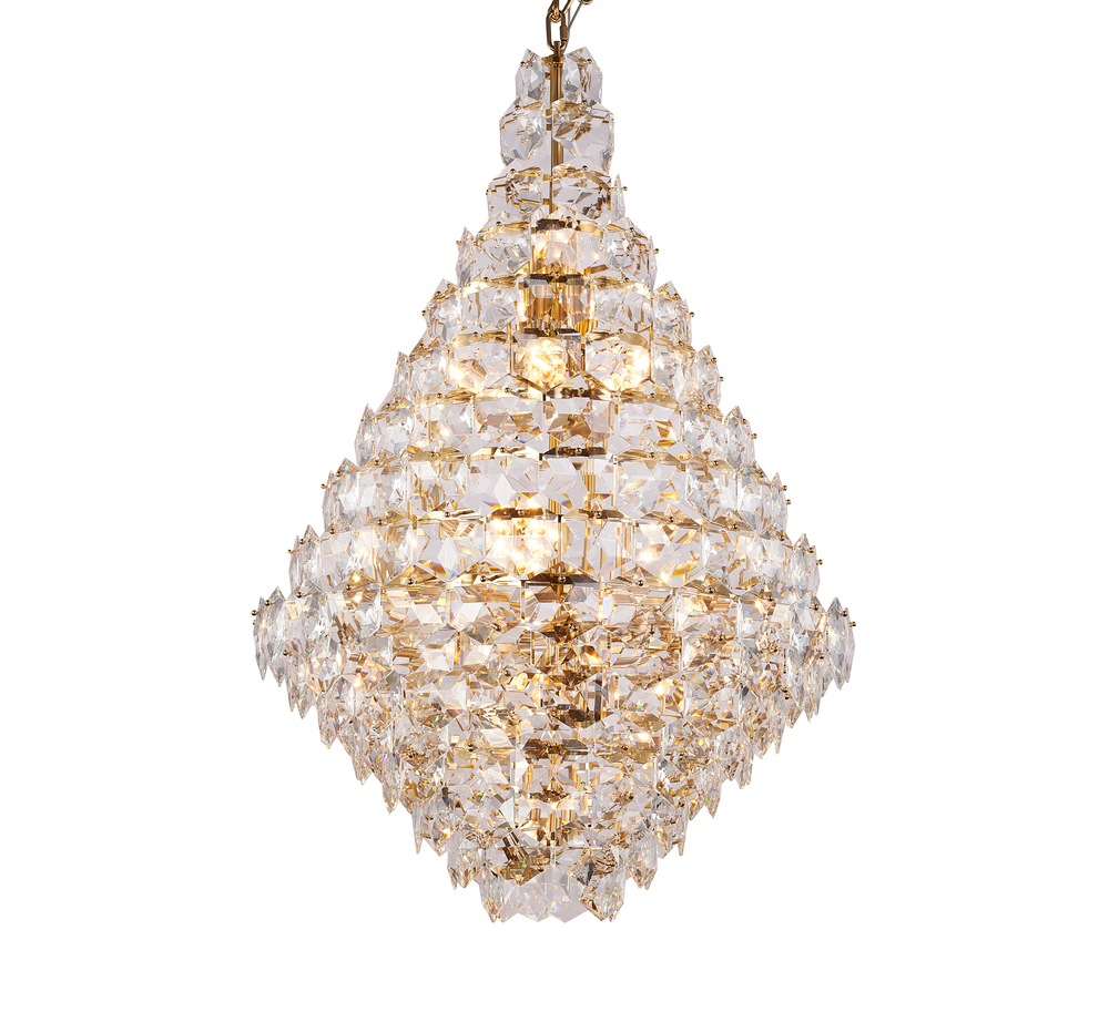 36-Light Brass Chandelier With Clear Hanging Crystals