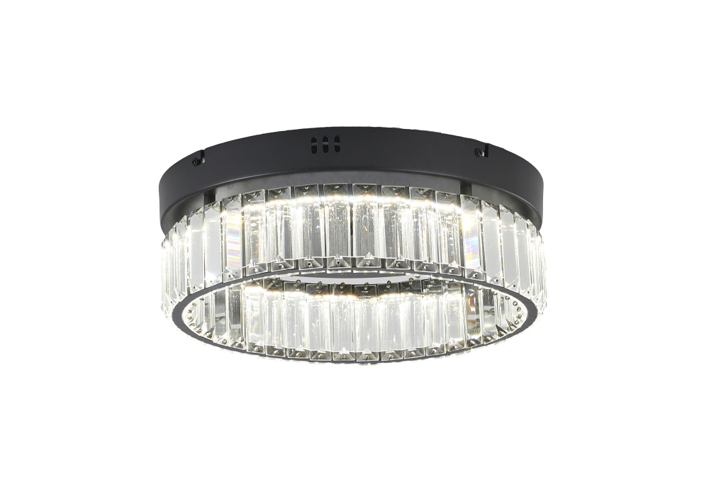 1-Light Satin Black Dimmable LED Flush Mount With Clear Crystals
