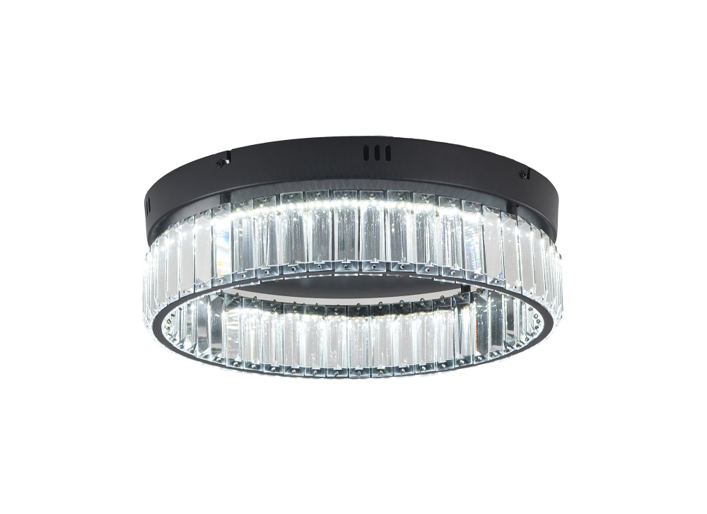 1-Light Satin Black Dimmable LED Flush Mount With Clear Crystals