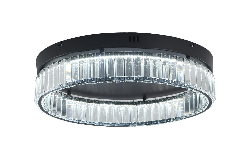 1-Light Satin Black Dimmable LED Flush Mount With Clear Crystals