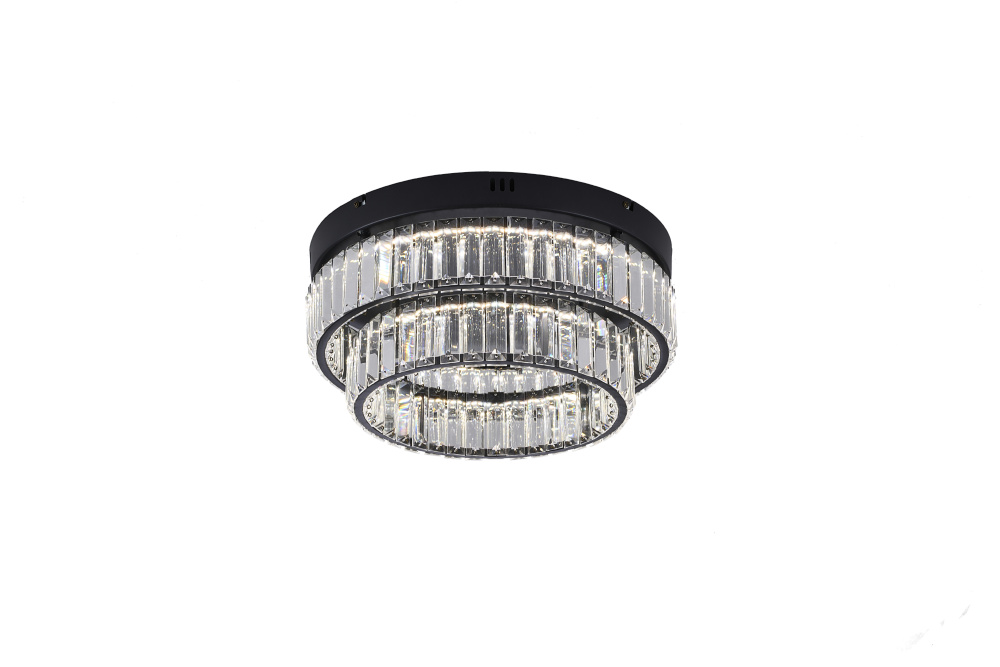 2-Light Satin Black Dimmable LED Flush Mount With Clear Crystals