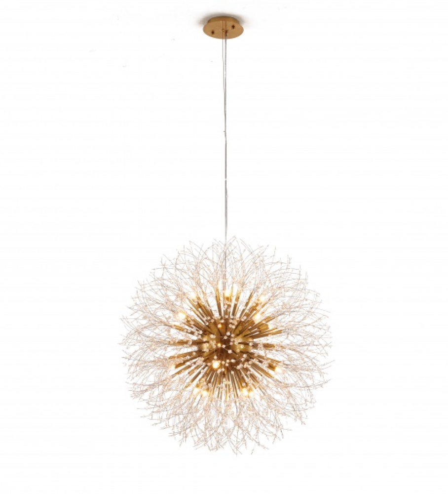 16-Light Brass Stainless Steel Chandelier With Clear Crystal Accents