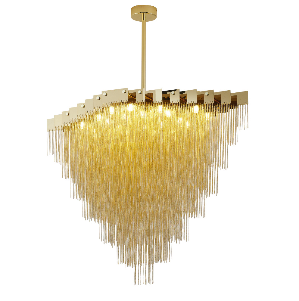 20-Light Gold prism chandelier with hanging aluminum chains