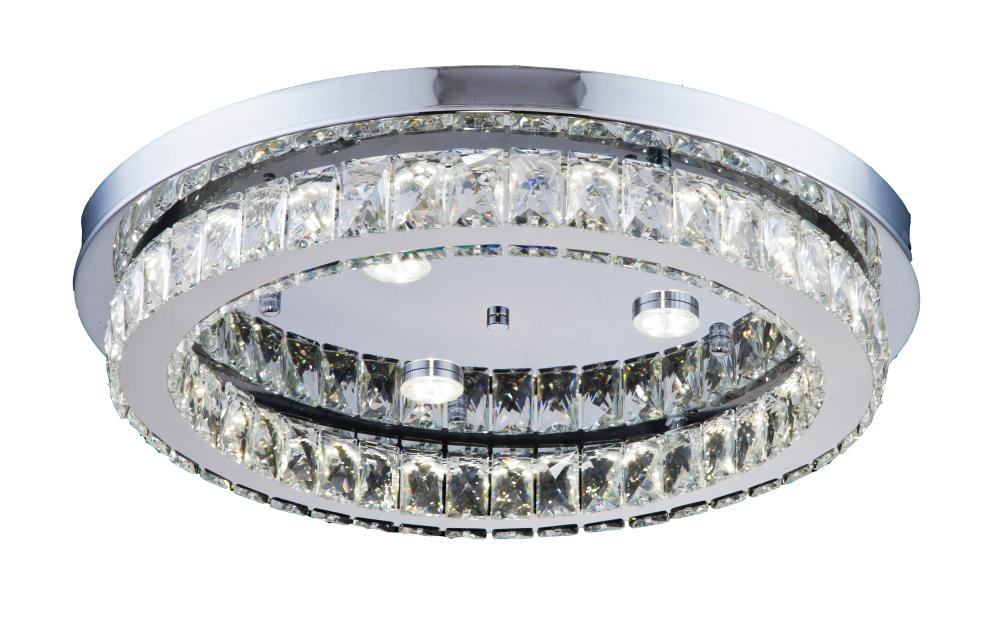 3-Light Chrome LED Flush Mount With Clear Crystal Accents