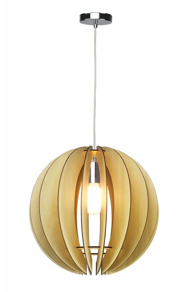 1-Light Natural Wood ORB Single Pendant light