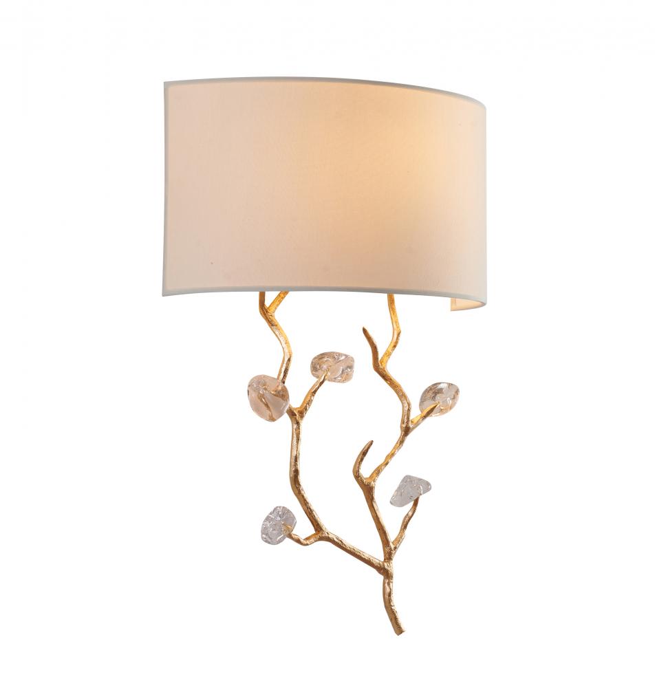 1-Light Gold Wall Sconce With Clear Glass Accents And A Fabric Shade