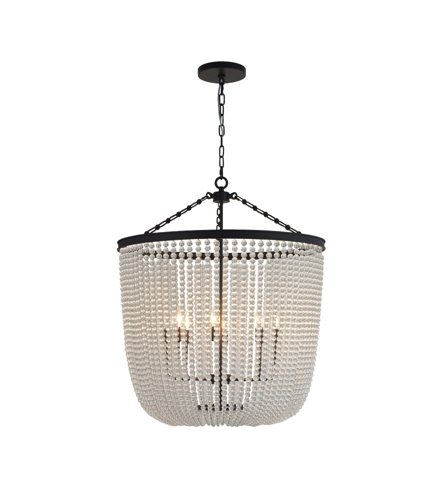 8-Light Satin Black Chandelier With Clear Beaded hanging Glass