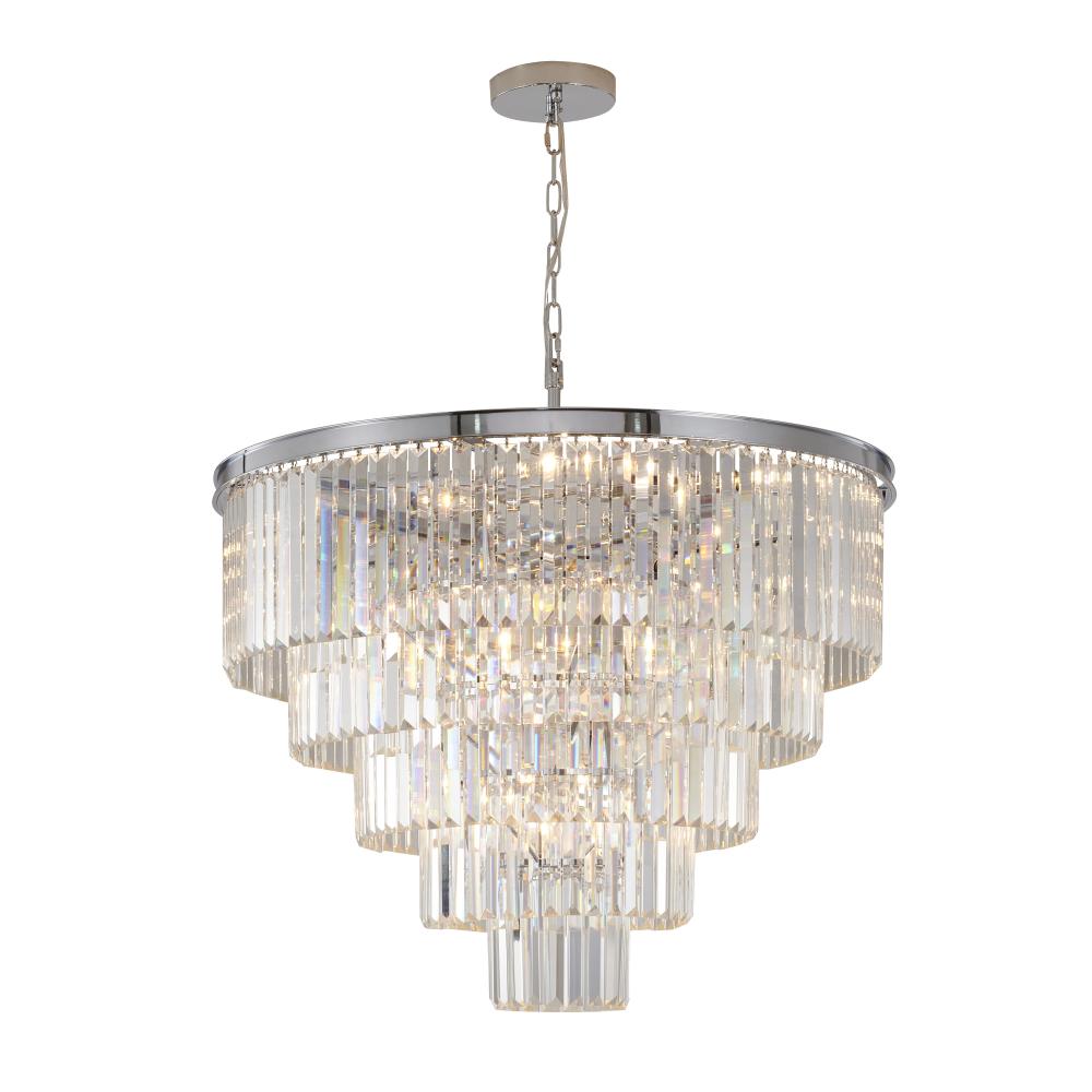 15-Light Chrome Chandelier With Clear Hanging Crystal