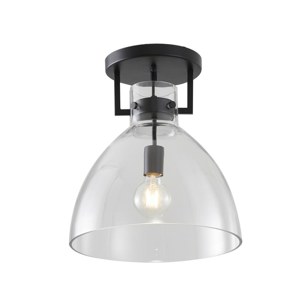1-Light Black Semi Flush Mount With A Clear Glass Shade