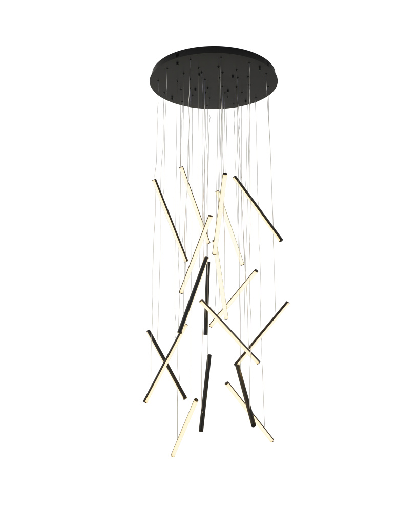 18-Light Satin Black Metal LED Chandelier With White Acrylic Diffusers