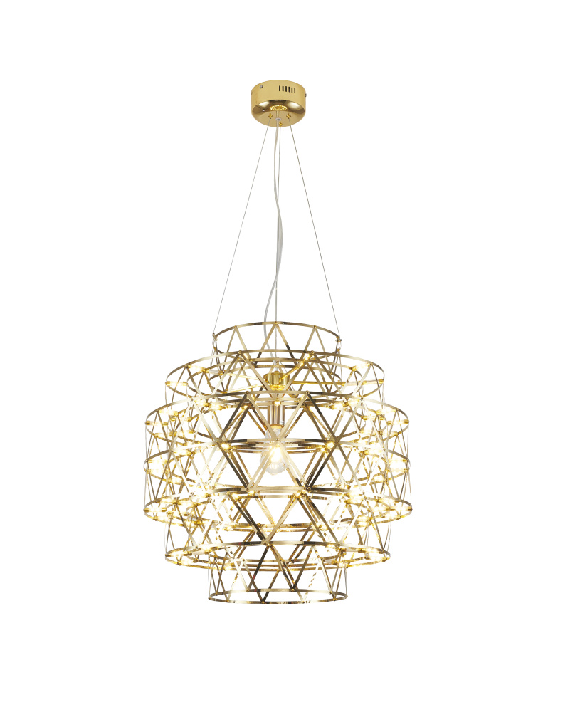 85-Light Dimmable Gold Stainless Steel LED Chandelier in a 5-Tier Design