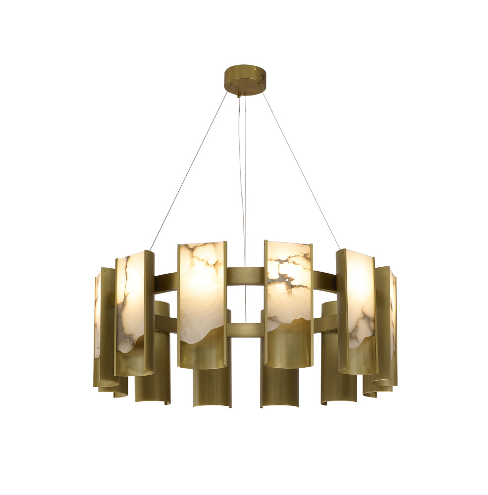 12-Light Satin Brass Aluminum LED Chandelier With White Alabaster Accents