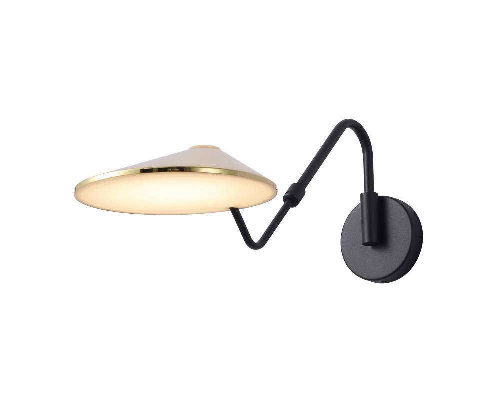 1-Light Black And Shiny Brass Iron LED Wall Sconce With A White Acrylic Shade