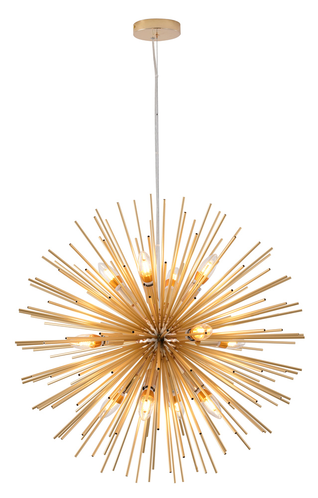9-Light Brass Iron Chandelier With Aluminum Rods