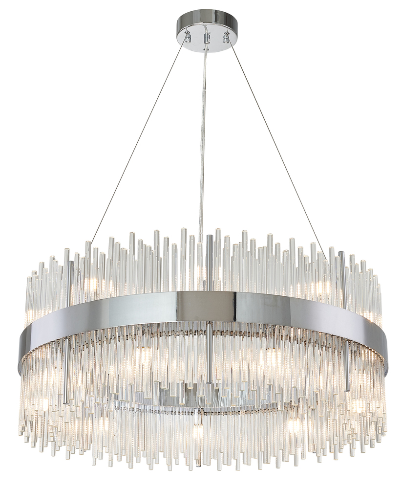18-Light Chrome Stainless Steel Chandelier With Clear Glass Rods