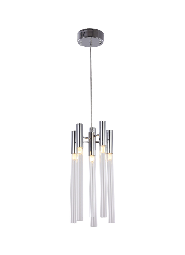 6-Light Chrome Single Pendant With Clear Glass Tubes