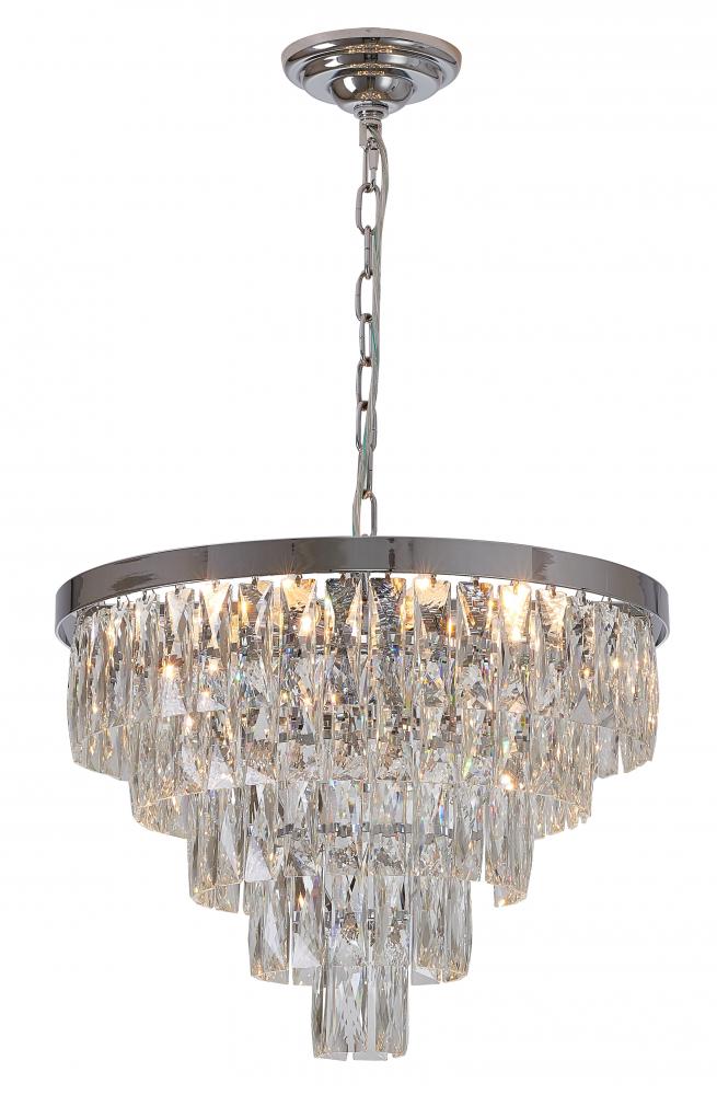 12-Light Chrome Metal Chandelier With Clear Crystals