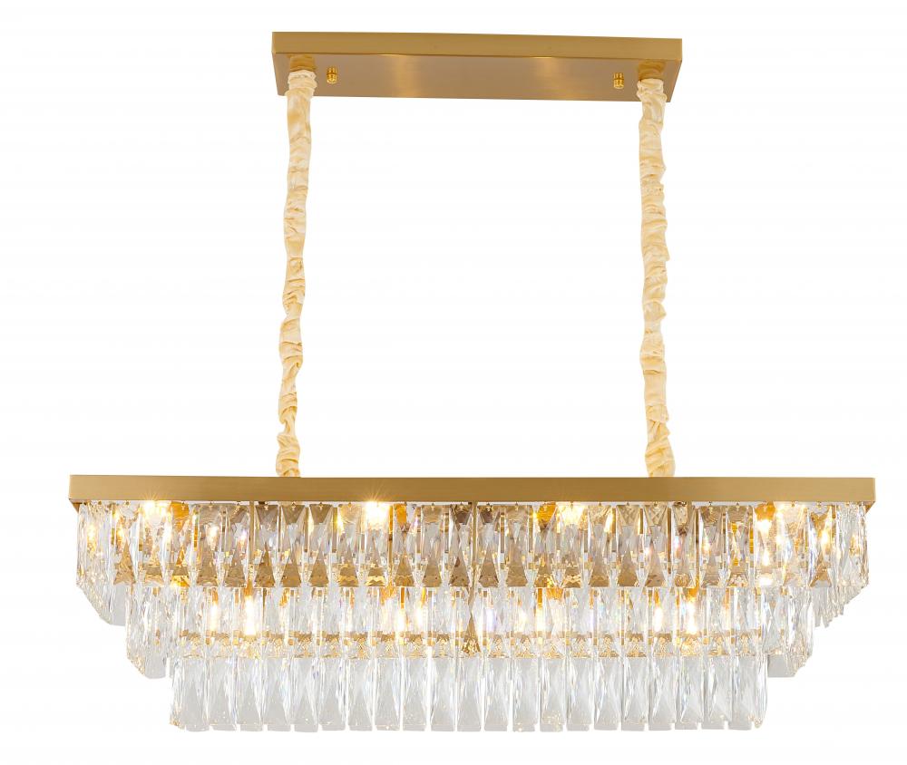 12-Light Gold Metal Chandelier With Clear Crystal