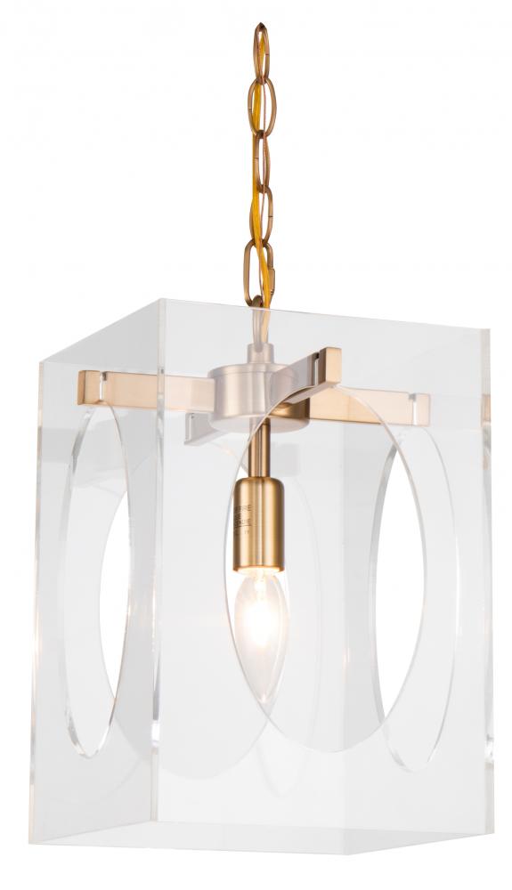 1-Light Antique Brass Metal Pendant With An Acrylic Shade