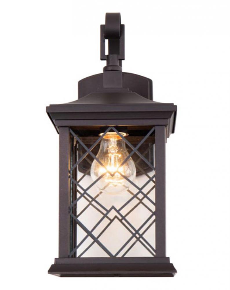 1-Light Bronze Metal Outdoor Wall Sconce With A Clear Glass Shade