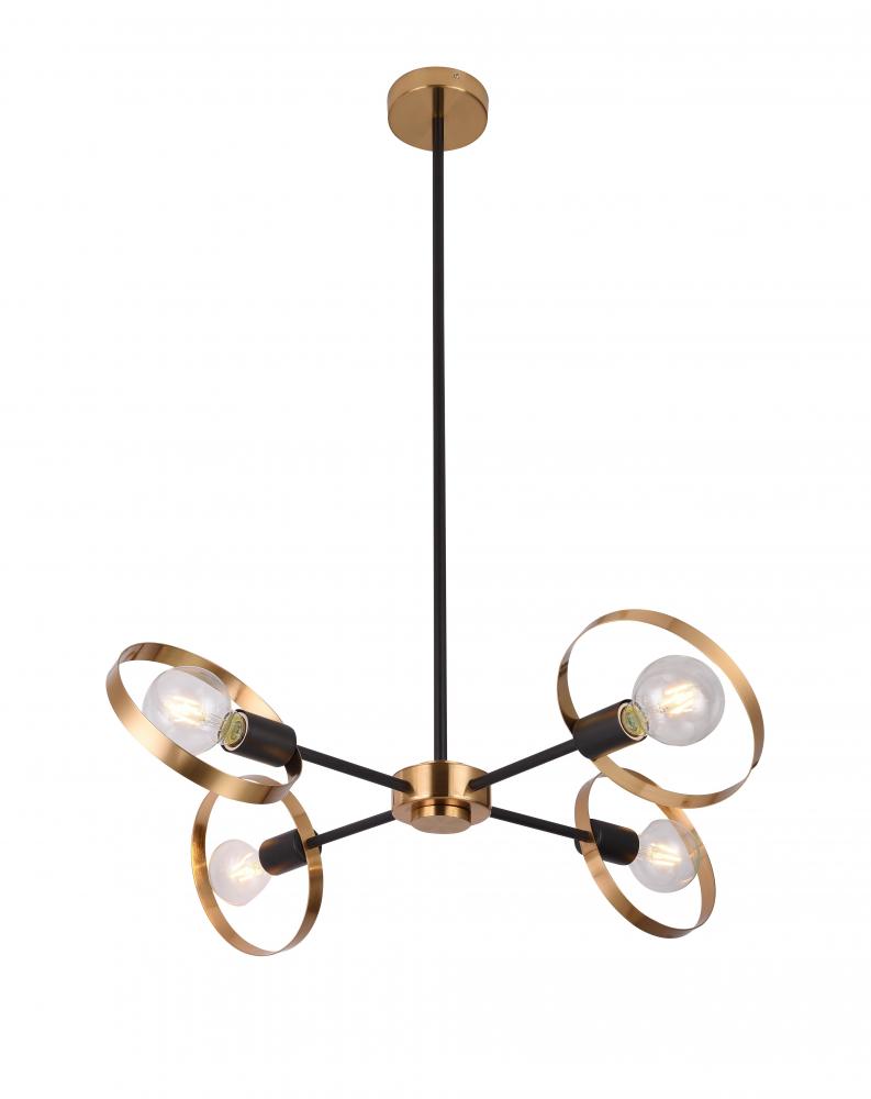 4-Light Black And Brushed Brass Metal Chandelier
