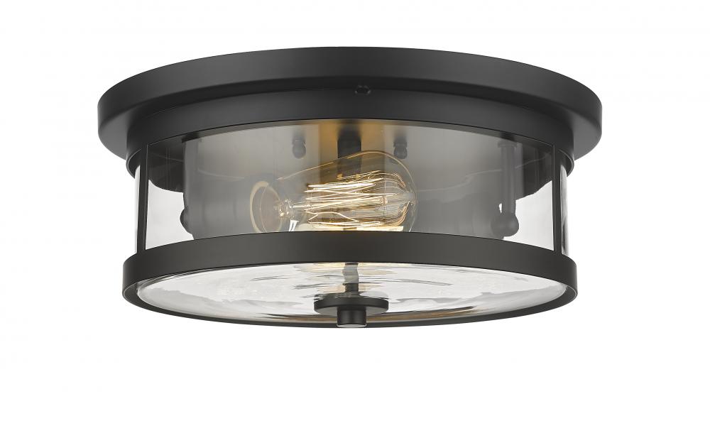 2-Light Black Flush Mount With A Clear Glass Shade