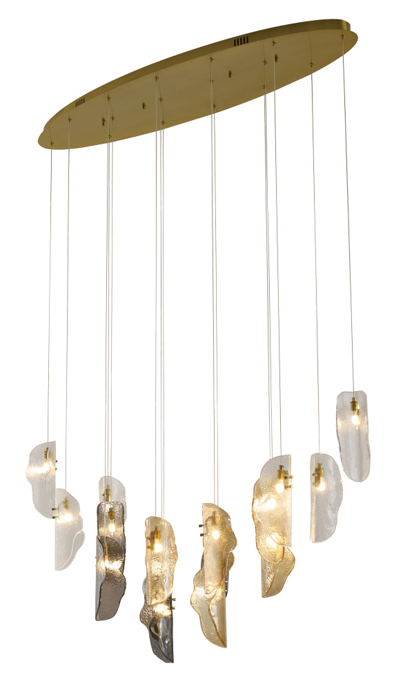 16-Light Brass Chandelier With Clear, Smoke, And Amber Glass Accents