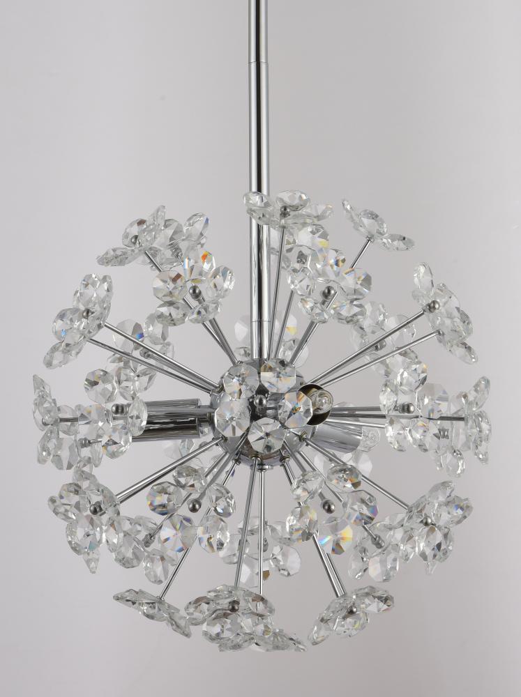 3-Light Chrome Pendant With Clear Crystal Flowers
