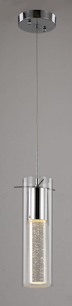 1-Light Chrome Pendant With A Glass Bubble Rod And Shade