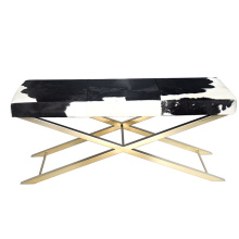 Bethel International 1297BE/GD/BNW - Gold Stainless Steel Bench With Black And White Hairline Leather