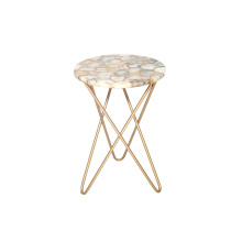 Bethel International 9807 - Gold Stainless Steel Side Table With An Agate Round Top