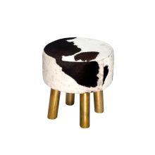 Bethel International 9898 - Gold Stainless Steel Stool With Black And White Hairline Leather
