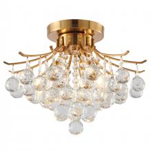 Bethel International BET02FM16BR - 3-Light Satin Brass Metal Flush Mount With Clear Crystals