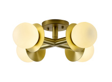 Bethel International BLT106C18BR - 4-Light Satin Brass Flush Mount With White Glass Globe Shades