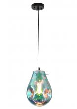 Bethel International DLS49P8B - 1-Light Black Single Pendant With A Blue Glass Shade