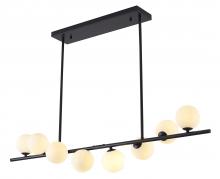 Bethel International DU178C42BK - 8-Light Black Metal Chandelier With White Glass Shades