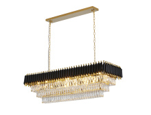 Bethel International GL412C48G - 14-Light black and gold chandelier with clear hanging crystal in a rectangular shape