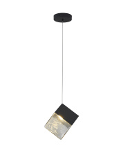 Bethel International GL445P8BK - 1-Light Black Cubed Pendant With A Clear Distorted Glass Shade
