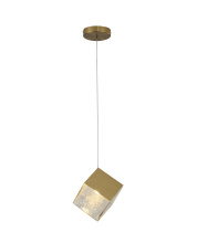 Bethel International GL445P8BR - 1-Light Brass Cubed Pendant With A Clear Distorted Glass Shade