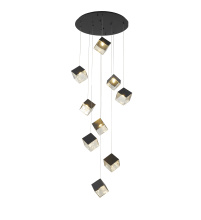 Bethel International GL446C27BK - 9-Light Black Cubed Chandelier With A Clear Distorted Glass Shades