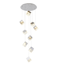 Bethel International GL446C27CH - 9-Light Chrome Cubed Chandelier With A Clear Distorted Glass Shades