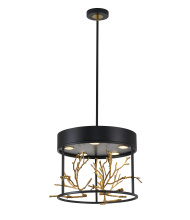 Bethel International KA01C16G - 5-Light Matte Black Pendant With Gold Branch Accents