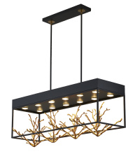 Bethel International KA02C38G - 12-Light Matte Black Pendant With Gold Branch Accents